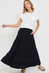 Black Cotton Gauze Tiered Maxi Skirt Simmer & Fay